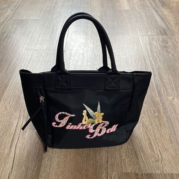 Disney Tinkerbell Black Purse Mini Tote 2 Zipper Pockets - Picture 1 of 9